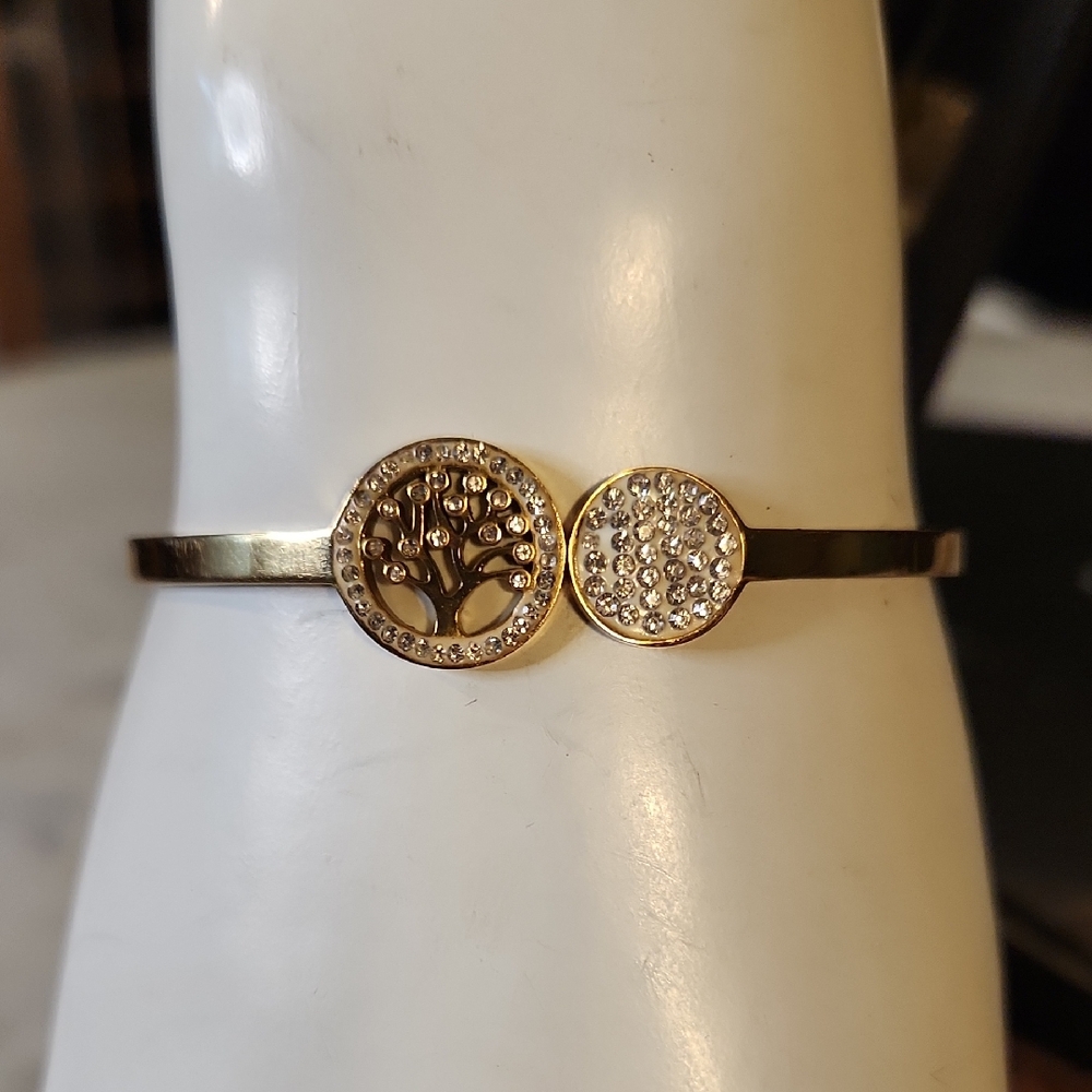 18K Goldplated Stainless Steel Tree of Life Hinged Bracelet